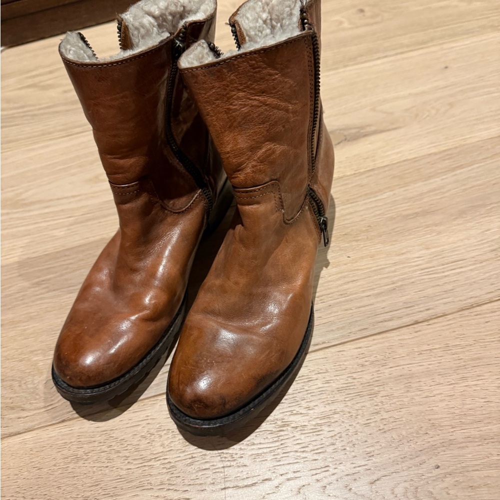 Freebird by Steven Tan Leather Shearling-Lined Ankle Boots